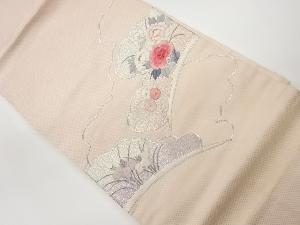リサイクル　銀駒刺繍雲に花々模様名古屋帯